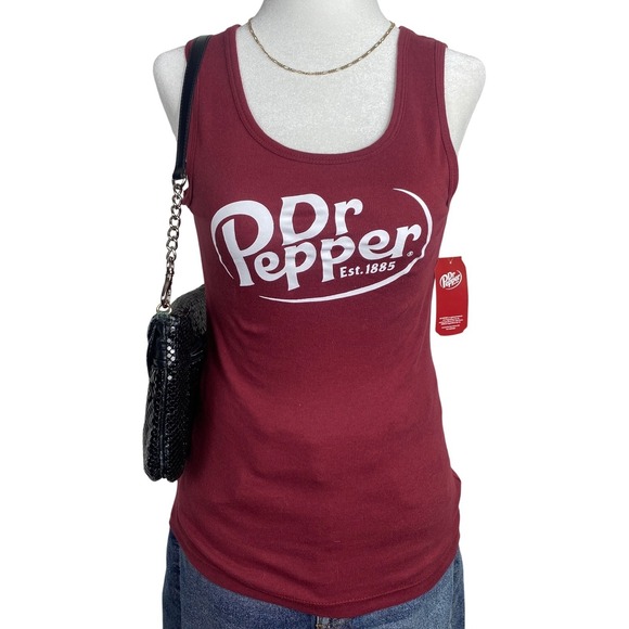 Y2K Dr Pepper Tank Top Women's Medium Maroon Sleeveless Soda Shirt NEW - Picture 1 of 6